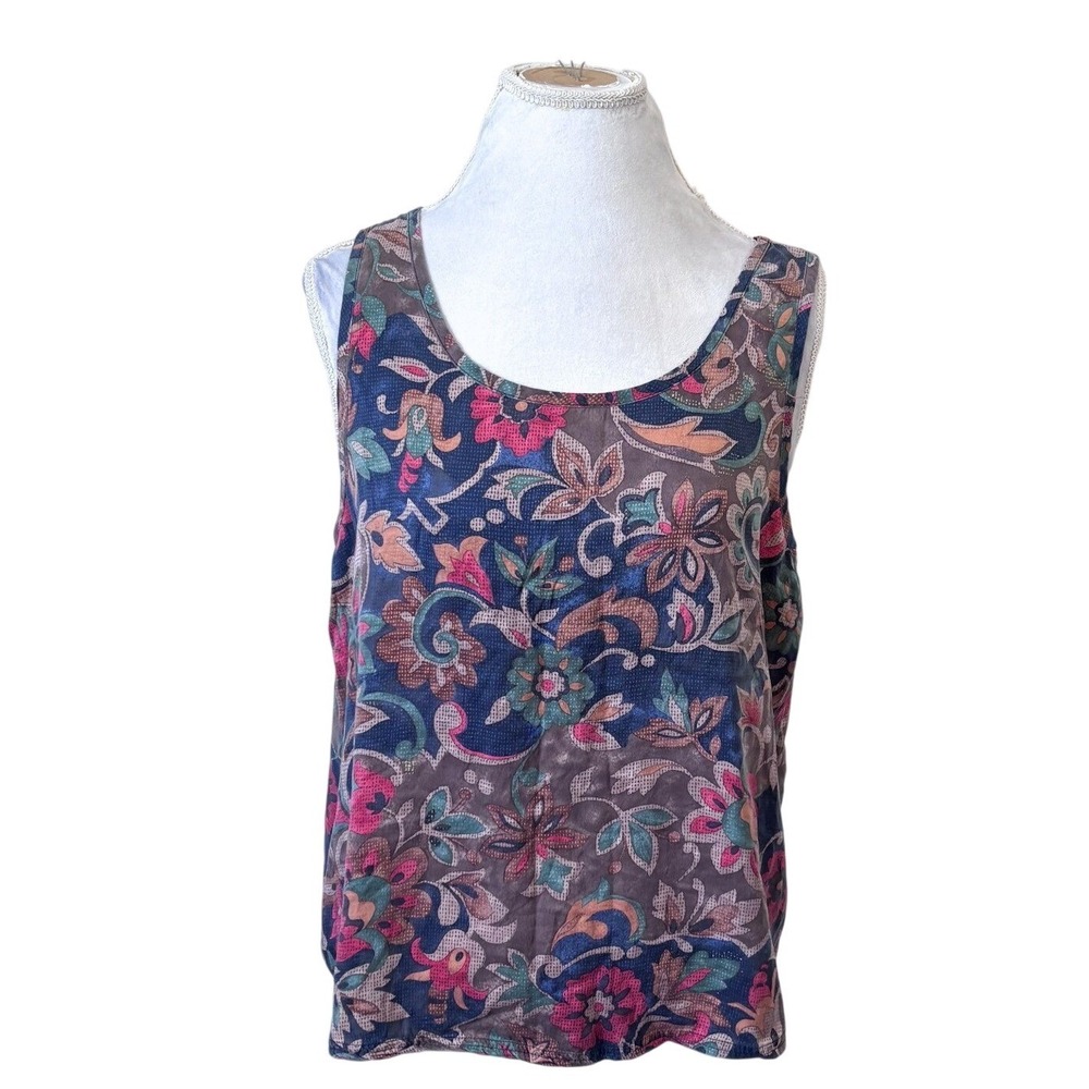 Vintage Victorias Secret Womens Silk Tank Top Large Floral Boho Sleeveless
